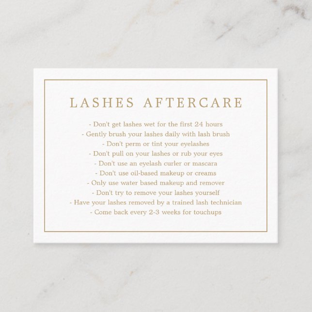 Minimalist Elegant Gold Lashes Aftercare Business Card (Front)