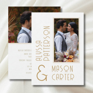 Minimalist Elegant Gold Modern Photo Wedding Invitation