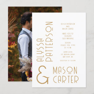 Minimalist Elegant Gold Modern Photo Wedding Invitation
