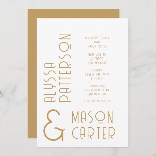 Minimalist Elegant Gold Modern Wedding Invitation (Front/Back)