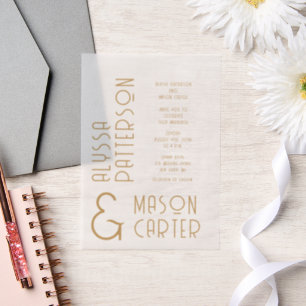 Minimalist Elegant Gold Modern Wedding Vellum Invitations