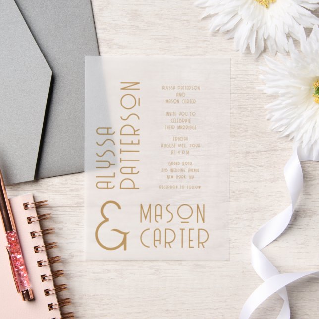Minimalist Elegant Gold Modern Wedding Vellum Invitations (Wedding)