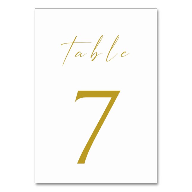Minimalist Elegant Gold Script Table Number (Front)
