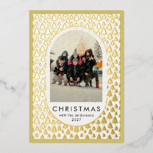 Minimalist Elegant Gold Tree Personalized Chrismas Foil Holiday Card
