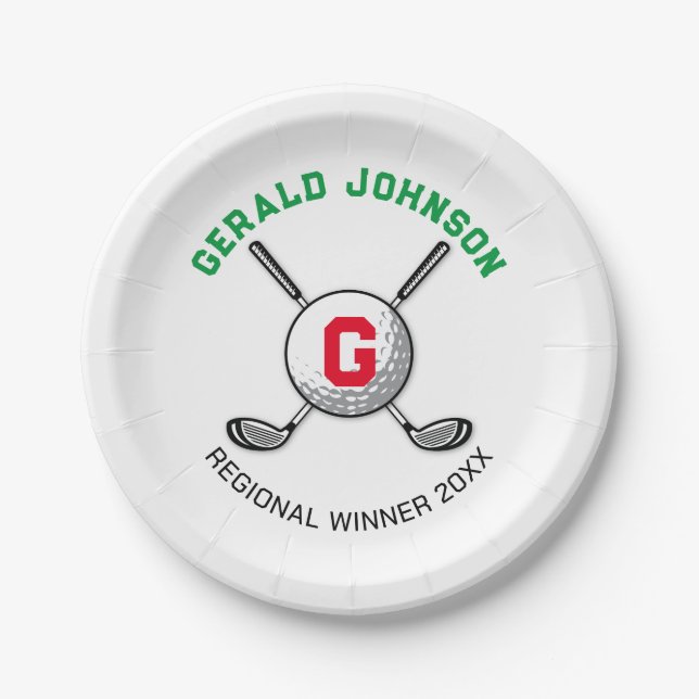 Minimalist Elegant Golf Monogram Design Paper Plate (Front)