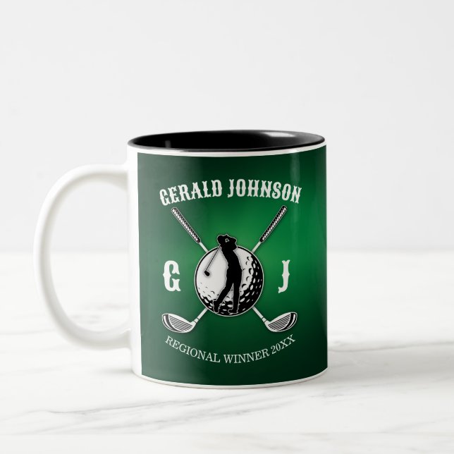 Minimalist Elegant Golf Monogram Design Two-Tone Coffee Mug (Left)