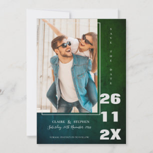Minimalist Elegant Green Bold Font Photo Wedding Save The Date