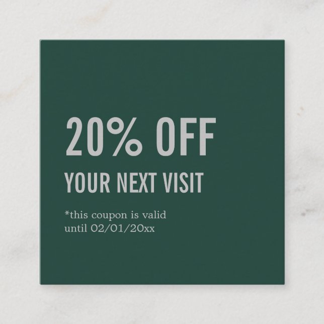 Minimalist Elegant Green Discount Card (Front)