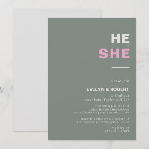 Minimalist Elegant Green He or She Gender Reveal  Invitation