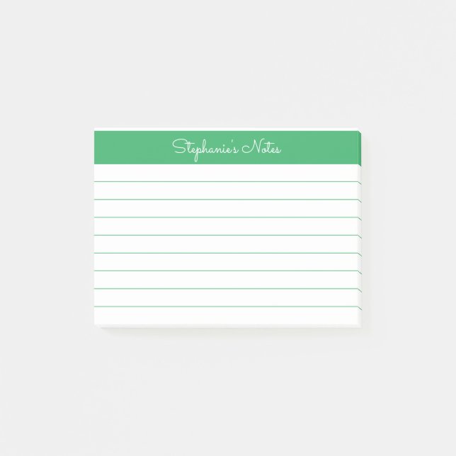 Minimalist Elegant Green Lined Personalized Post-it Notes (Front)