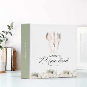 Minimalist Elegant Greenery Utensils Recipe Book Binder