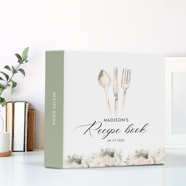 Minimalist Elegant Greenery Utensils Recipe Book Binder (Creator Uploaded)
