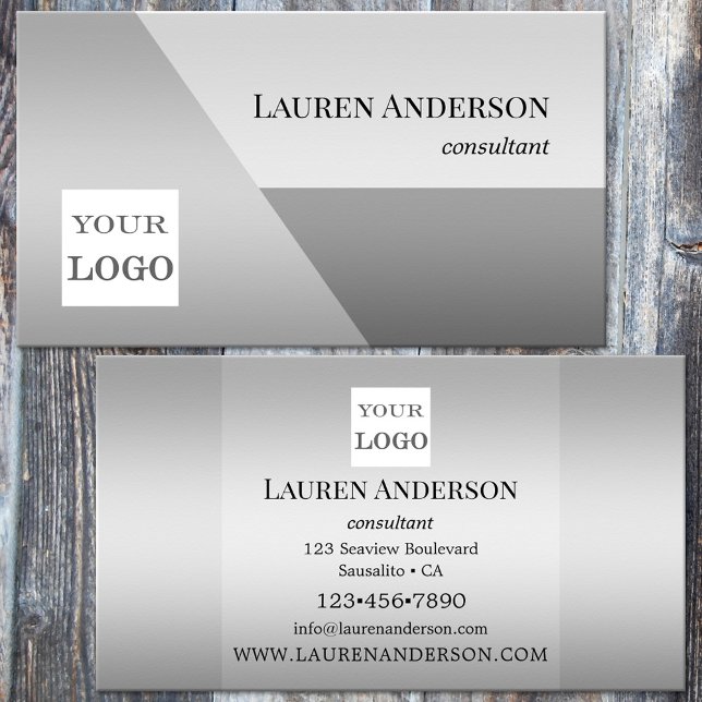 Minimalist Elegant Grey Logo Business Card (Professional business card featuring your custom logo on a simple silver gray design - consultant )