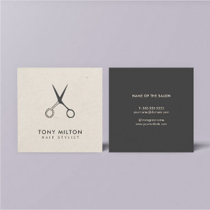 Minimalist Elegant Grey Scissors Hairstylist Square Business Card