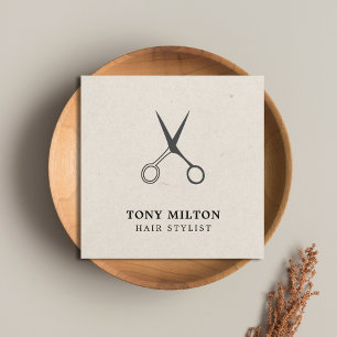 Minimalist Elegant Grey Scissors Hairstylist  Square Business Card