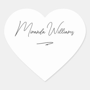 Minimalist Elegant Handwritten Custom Name White Heart Sticker