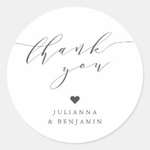 Minimalist Elegant Heart Custom White Thank You Classic Round Sticker