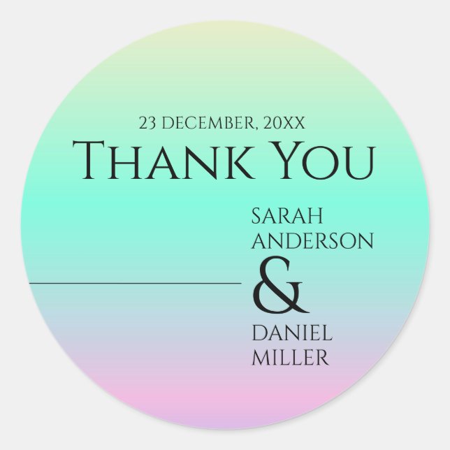Minimalist Elegant Holographic Ombre Wedding  Classic Round Sticker (Front)