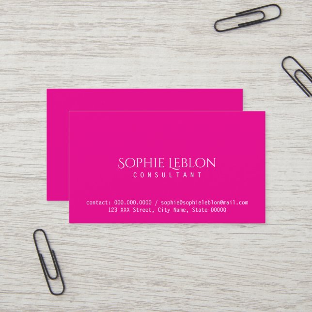 Minimalist Elegant Hot Pink Consultant (custom) Business Card (Front/Back In Situ)