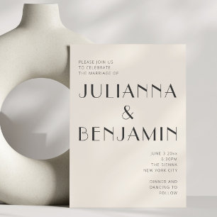 Minimalist Elegant Ivory Black Art Deco Wedding Invitation