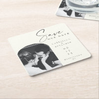 Minimalist Elegant Ivory Black Photo Save the Date