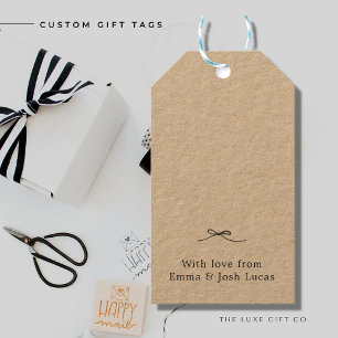 Minimalist Elegant Kraft Black Bow Newlywed  Gift Tags
