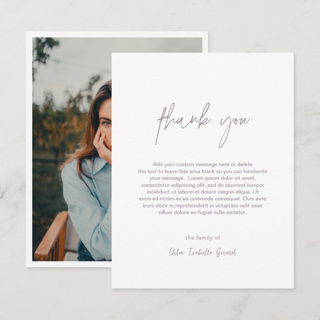 Minimalist Elegant Lavender Fog Modern Funeral Thank You Card (Front/Back)