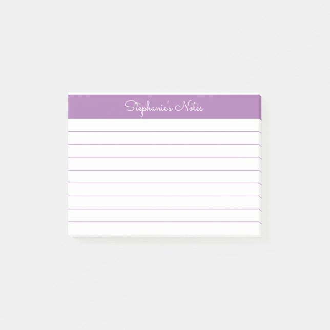 Minimalist Elegant Lavender Lined Personalized Post-it Notes (Front)