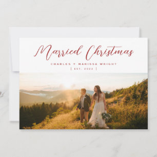 Minimalist Elegant Married Christmas Script Photo  Holiday Card
