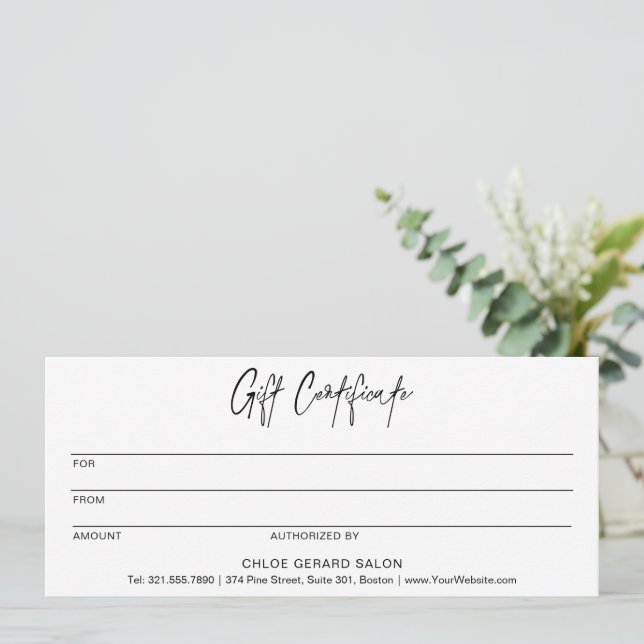 Minimalist Elegant Minimal Modern Gift Certficate (Standing Front)