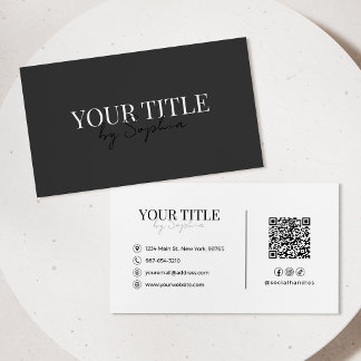 Minimalist Elegant Modern Black And White QR Code Business Card