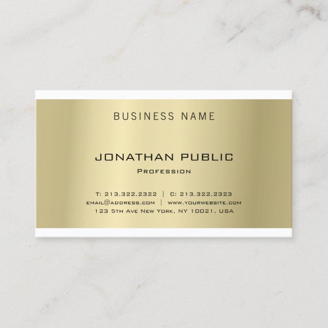 Minimalist Elegant Modern Design Trendy Gold Plain Business Card (Front)