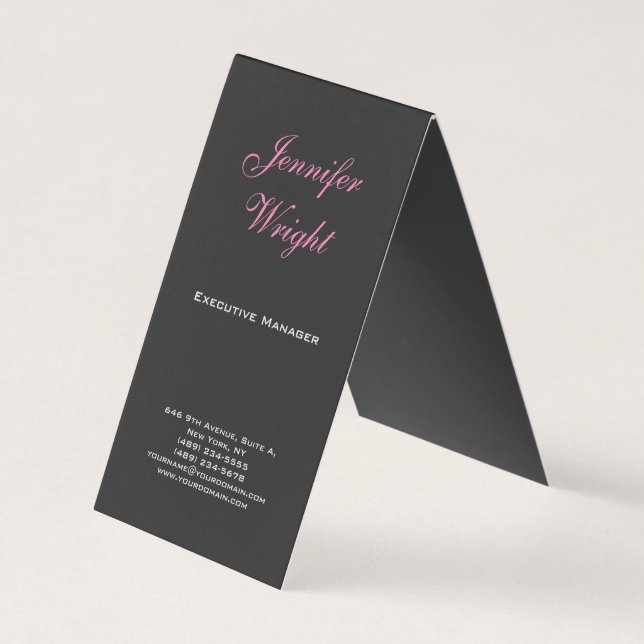 Minimalist elegant modern grey pink feminine business card (Front)