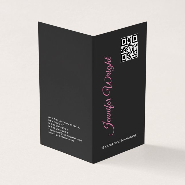 Minimalist elegant modern grey plain QR code Business Card (Outside)