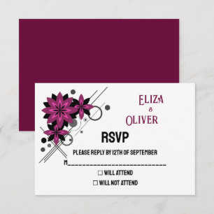 Minimalist elegant modern luxury Burgundy floral RSVP Card