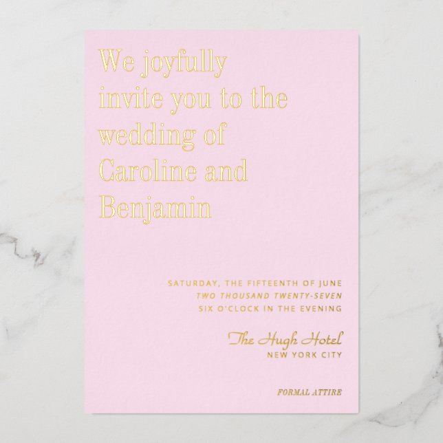 Minimalist Elegant Modern Wedding Pink Gold Foil (Front)