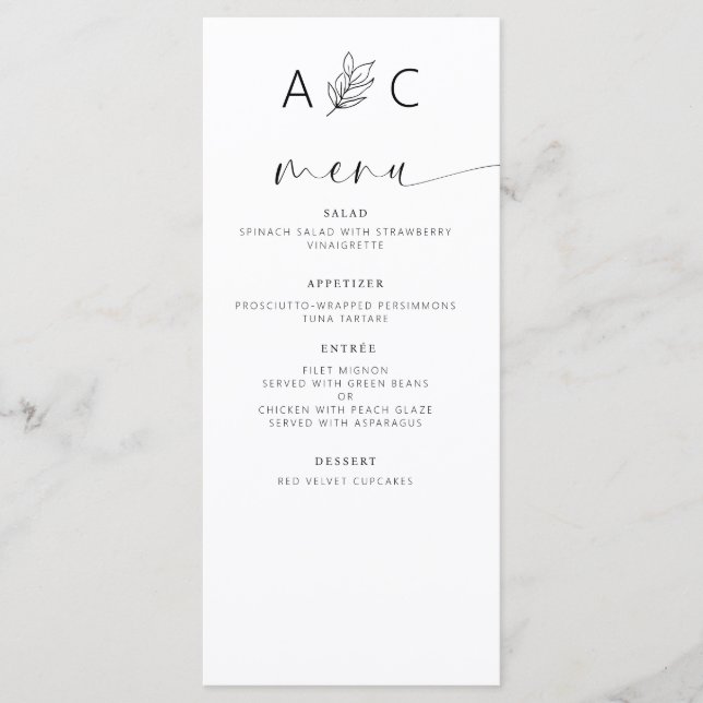 Minimalist Elegant Modern Wedding Reception Menu (Front)