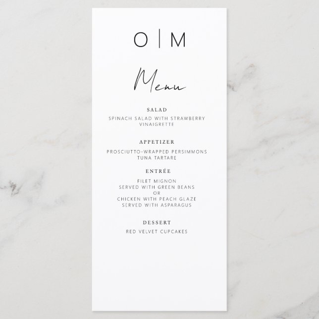Minimalist Elegant Modern Wedding Reception Menu (Front)