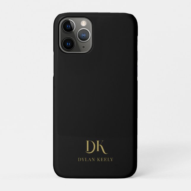 Minimalist Elegant Monogram Black Gold Stylish Case-Mate iPhone Case (Back)
