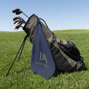 Minimalist Elegant Monogram Dark Blue Gold Stylish Golf Towel