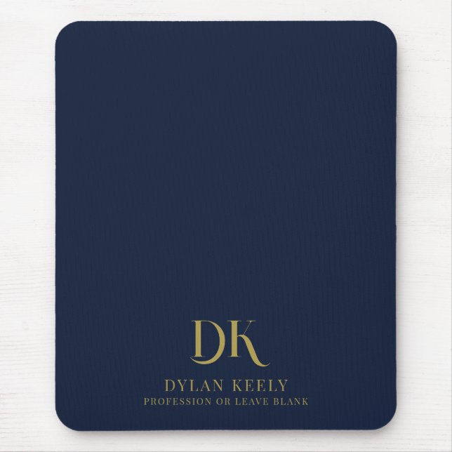 Minimalist Elegant Monogram Dark Navy Blue Stylish Mouse Pad (Front)