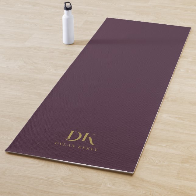 Minimalist Elegant Monogram Dark Red Gold Stylish Yoga Mat (In Situ)