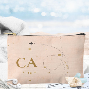 Minimalist Elegant Monogram Gold Peach Pink Travel Accessory Pouch