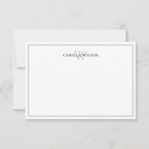 Minimalist Elegant Monogram Grey White Custom Card