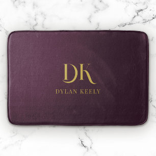 Minimalist Elegant Monogram Navy Blue Gold Stylish Bath Mat