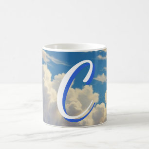 Minimalist Elegant Monogrammed Blue Sky Clouds Coffee Mug
