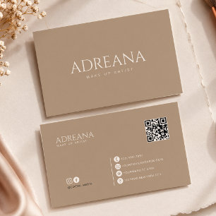 Minimalist Elegant Mushroom Taupe Qr Code Business Card
