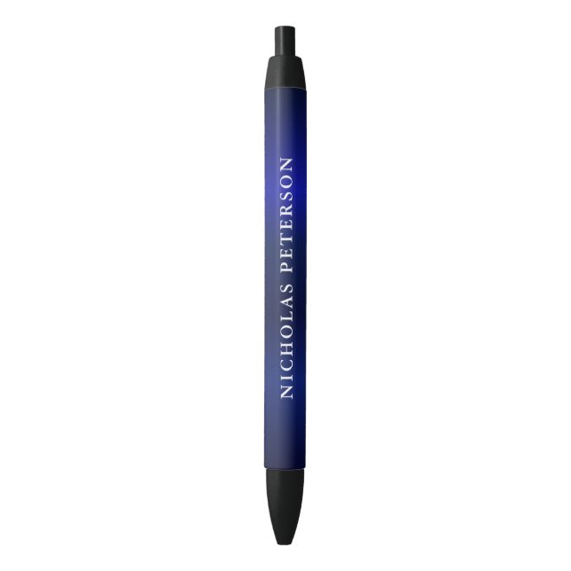 Minimalist Elegant Navy Blue Metallic Name Black Ink Pen (Front Vertical)