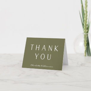 Minimalist Elegant Olive Green Personalized Thank You Card