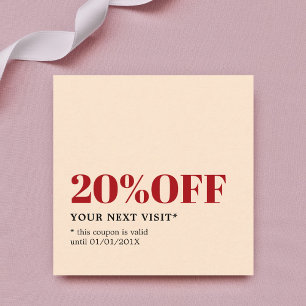 Minimalist Elegant Pastel Beige Red Salon Shop Discount Card